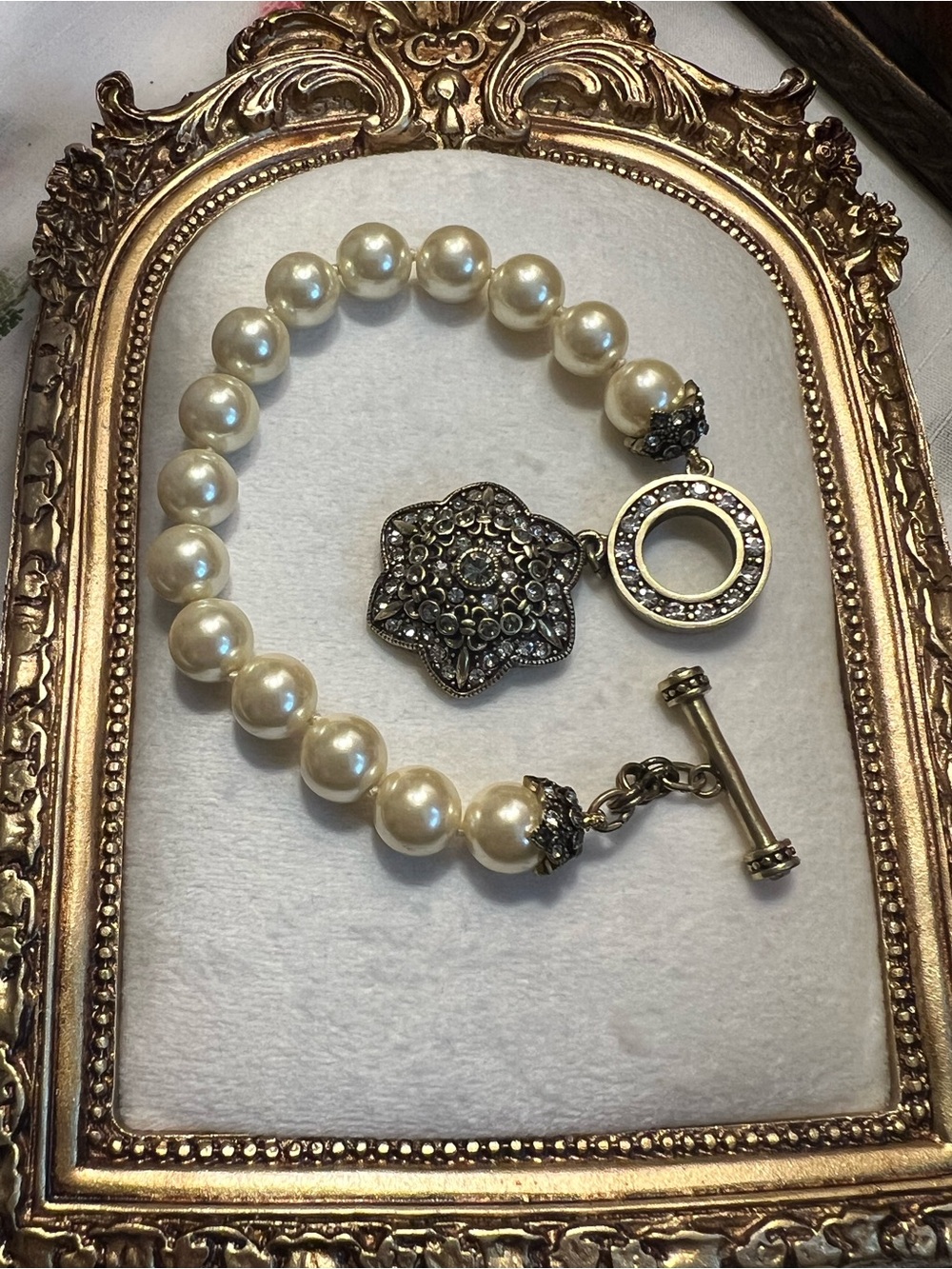 Heidi Daus Pearl Bracelet with Gold-Tone Filigree Toggle